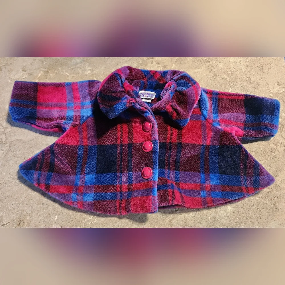 Storybook Heirlooms Vintage Plaid Holiday Pea Coat Girls Size 3t 90s Winter Pink